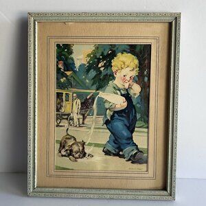 Milkman Boy Spilling Milk Puppy R James Stuart Lithograph Too Tempting to Resist